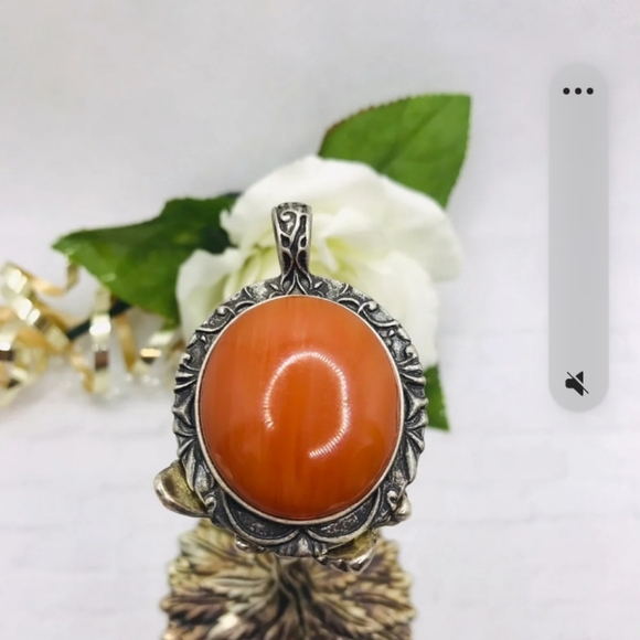 CARNELIAN CABOCHON SILVER PENDANT - Picture 1 of 1